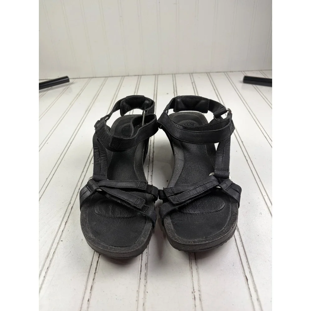 Teva Ysidro Universal Black Leather Wedge Sandals Women's Size 7.5